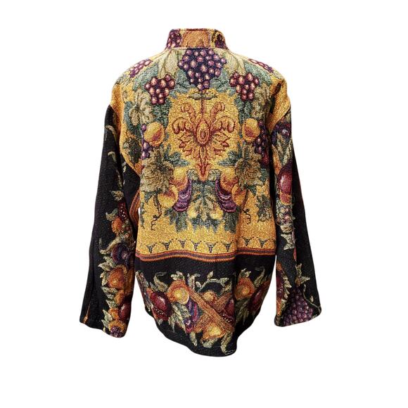 Sugar Street Weavers Gold Black Multi Fruit Woven Tapestry Jacket Floral Sz M - Picture 9 of 13